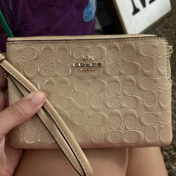 Coach Beige Embossed Wristlet - Picture 2 of 5